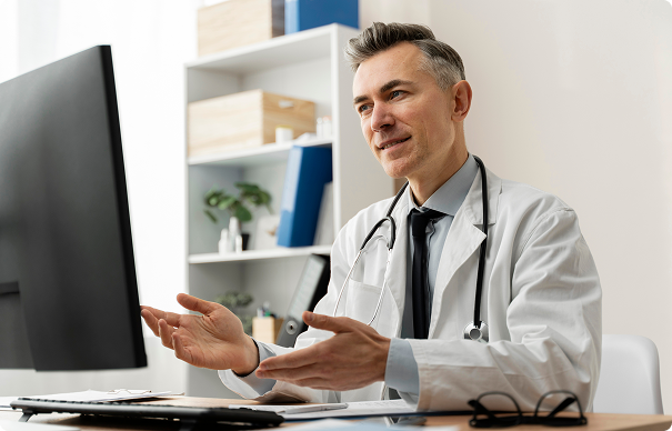 Médico em consulta virtual